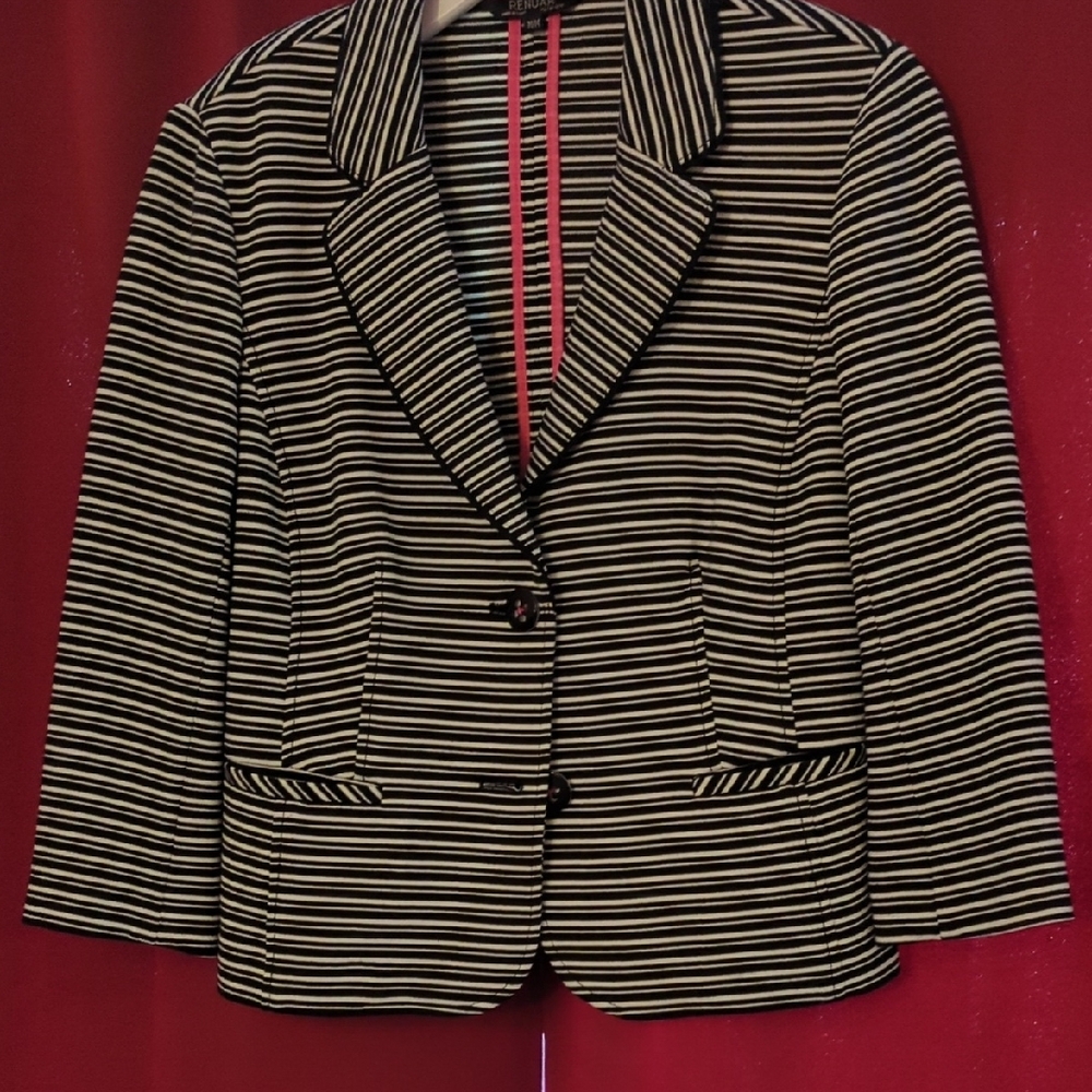 Renuar Black and White Striped Suit Jacket Tailored Fit